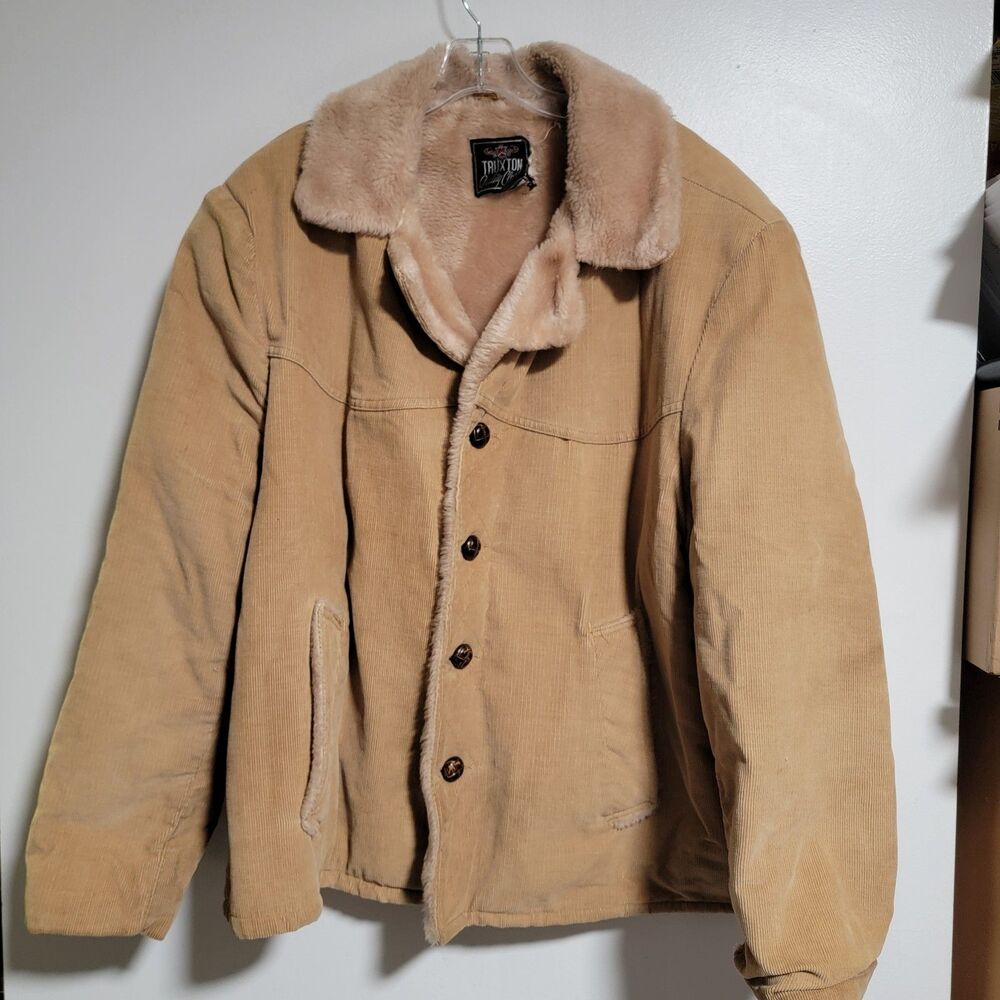 Truxton Quality Clothing Men’s Tan Corduroy Sherpa Lined Trucker Jacket Size 50